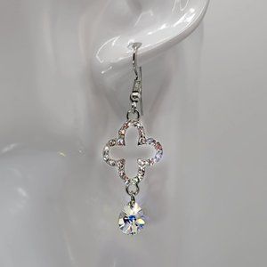 Crystal Clover Earrings with Swarovski Teardrop Pendant ~VIDEO